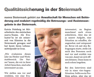 Man sieht einen Ausschnitt eines Interviews mit dem Foto von Poleßnigg Katrin. 